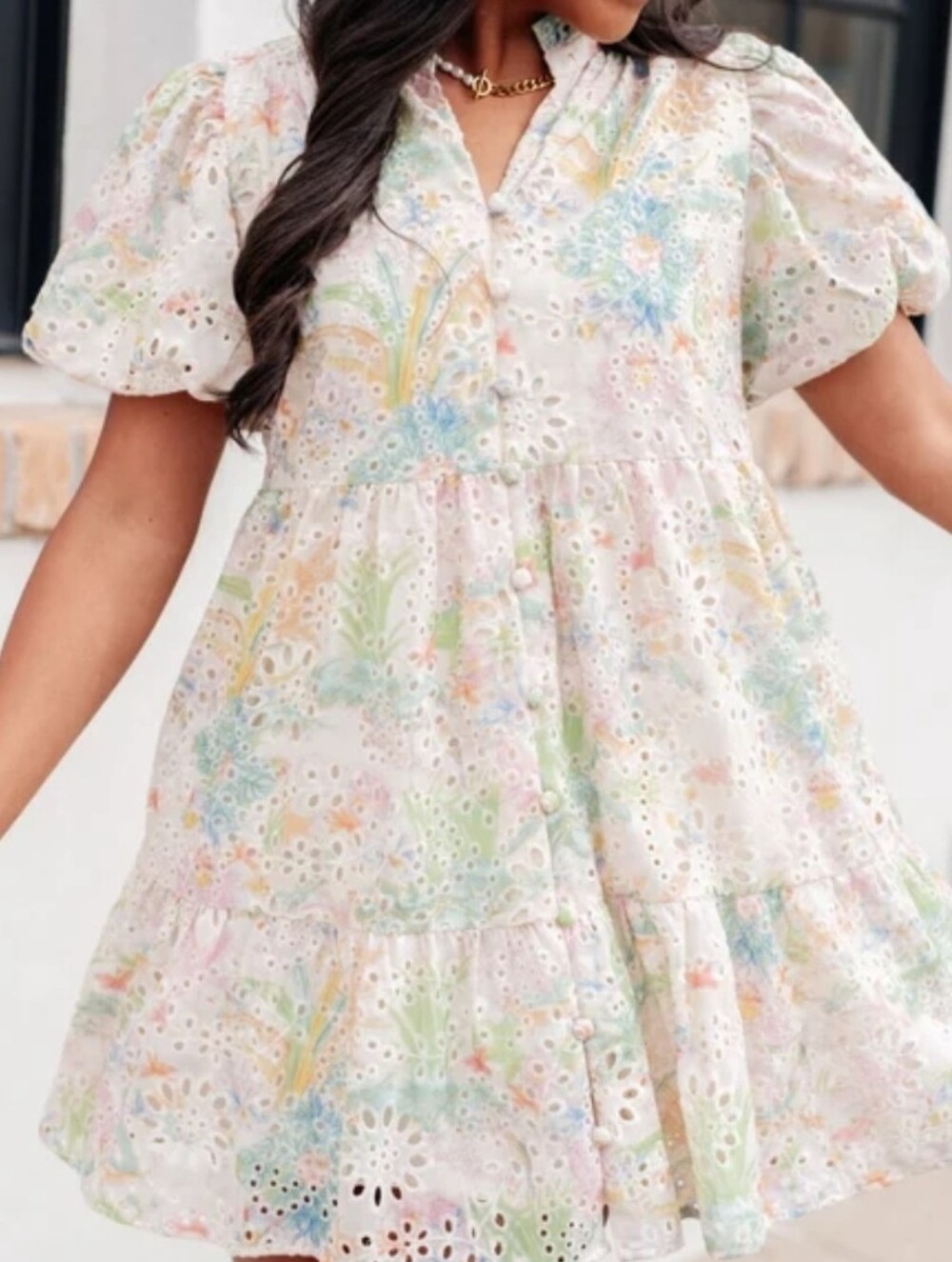 Pastel Floral Eyelet Peplum Dress - Women